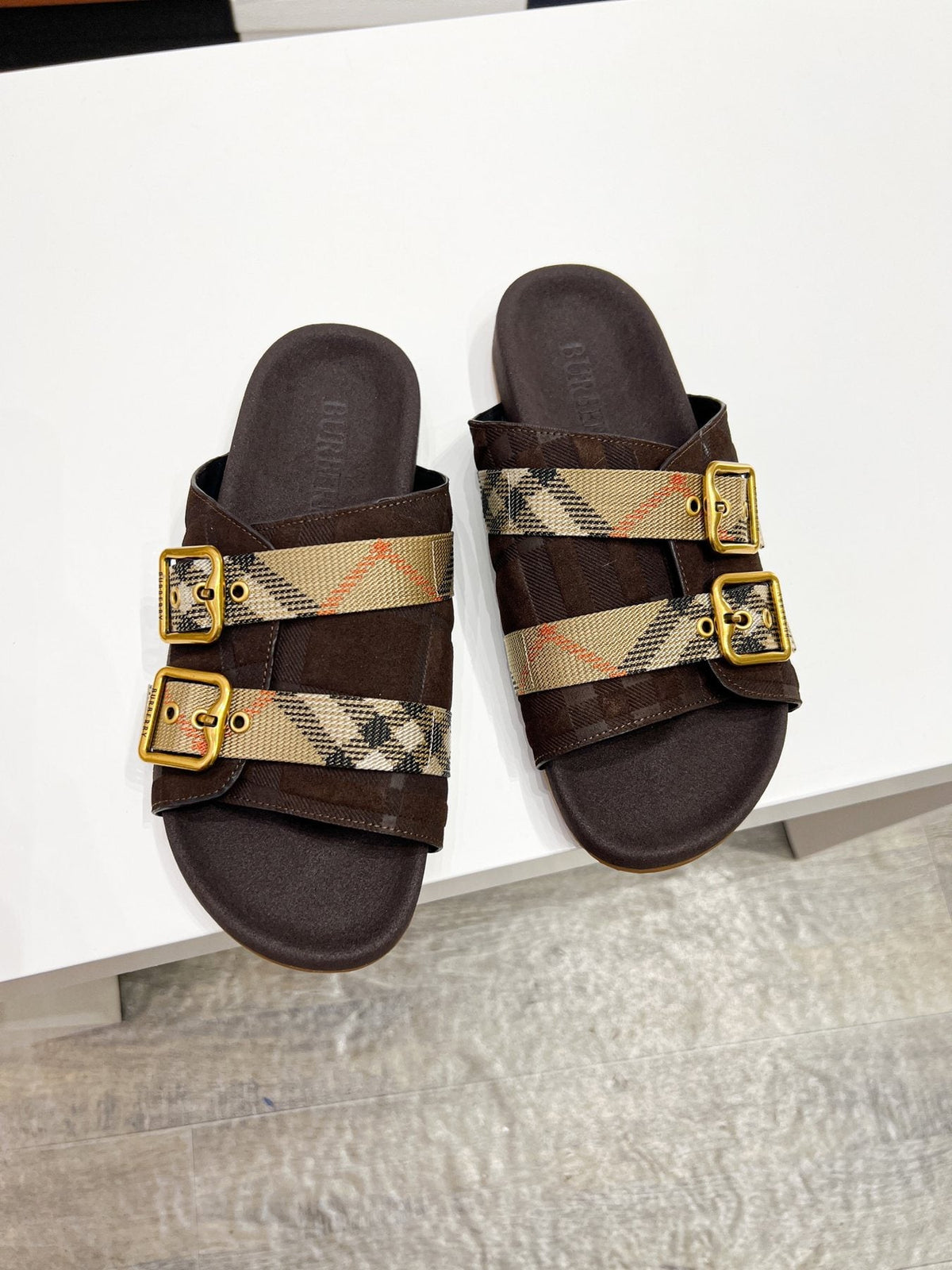 Burberry Check Buckle Slide Sandals — front
