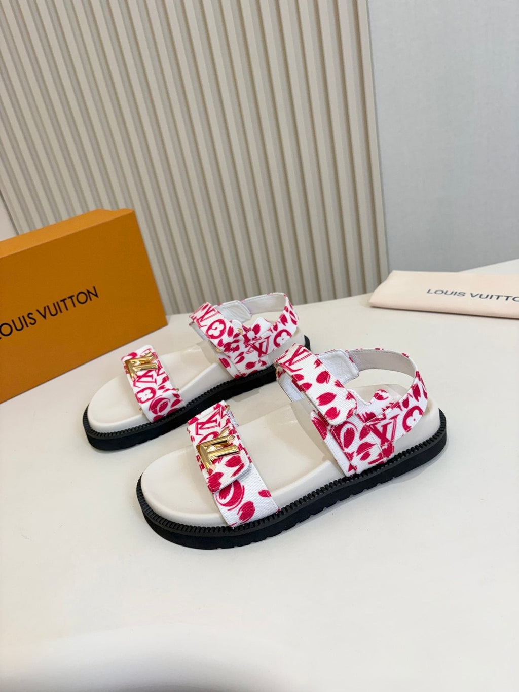 Louis Vuitton Patterned Two-Strap Slide Sandals — side