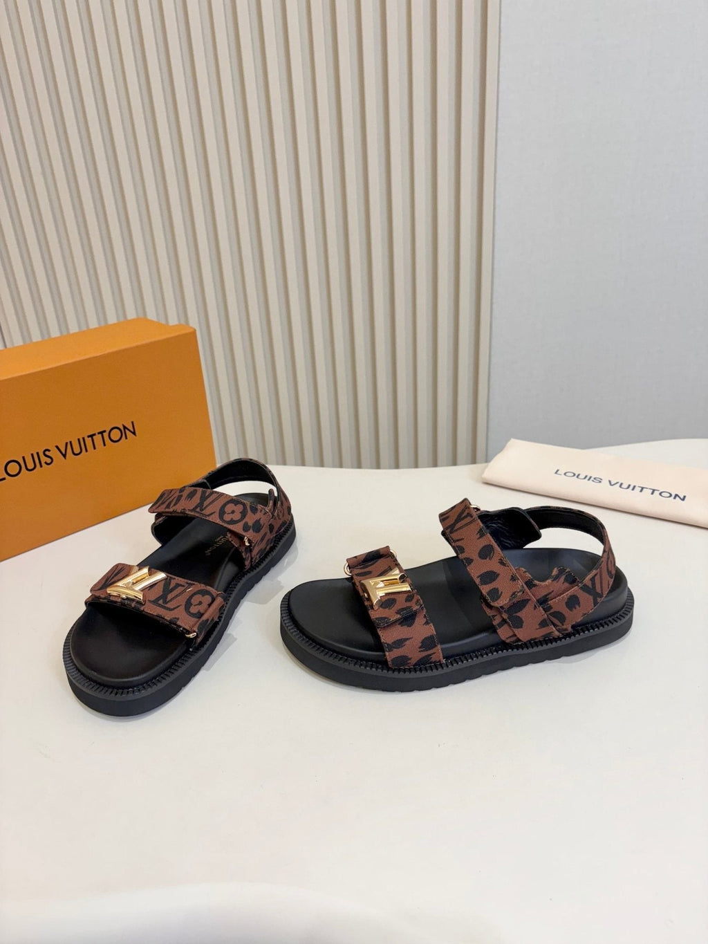 Louis Vuitton Patterned Two-Strap Slide Sandals — side