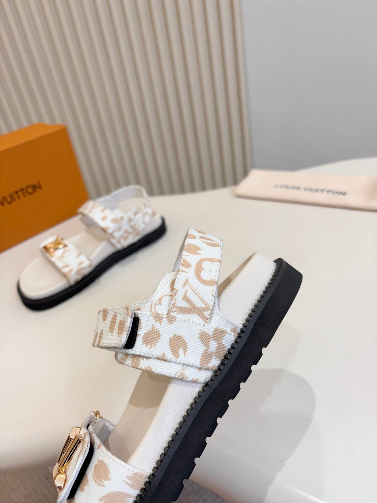 Louis Vuitton Patterned Two-Strap Slide Sandals — side