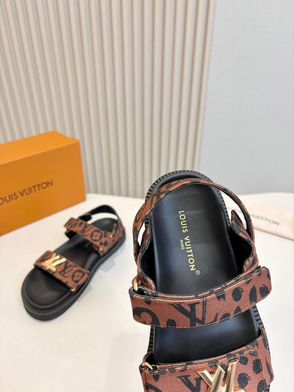 Louis Vuitton Patterned Two-Strap Slide Sandals — front