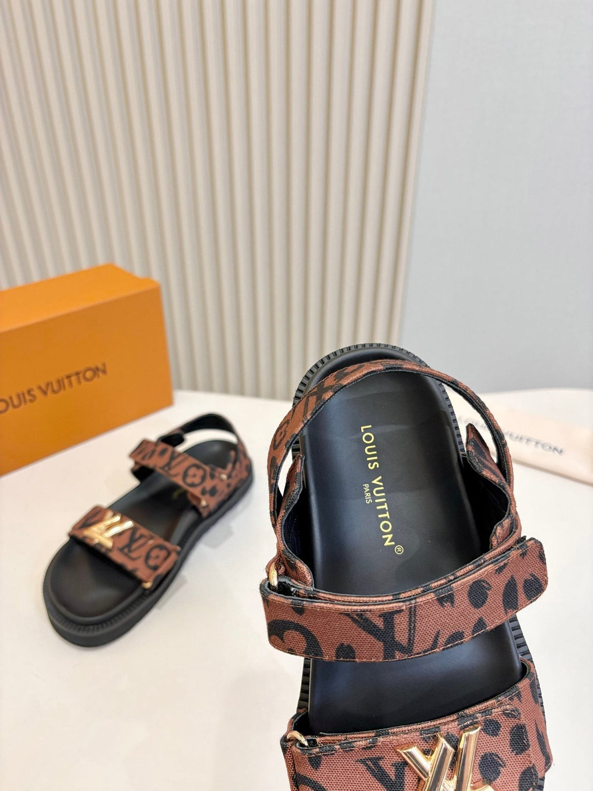 Louis Vuitton Patterned Two-Strap Slide Sandals — front