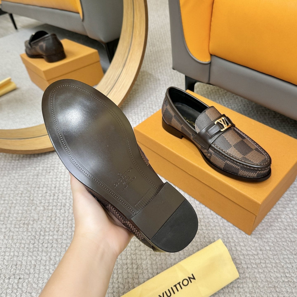 Louis Vuitton Check-Pattern Buckle Loafers — front