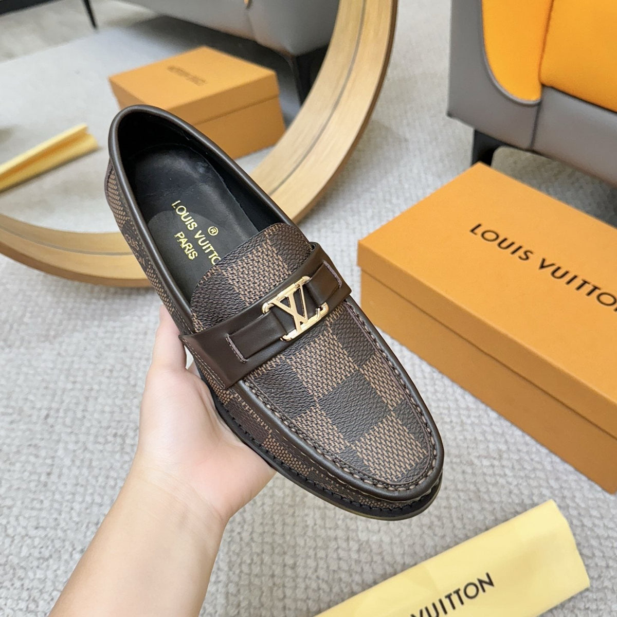 Louis Vuitton Check-Pattern Buckle Loafers — side