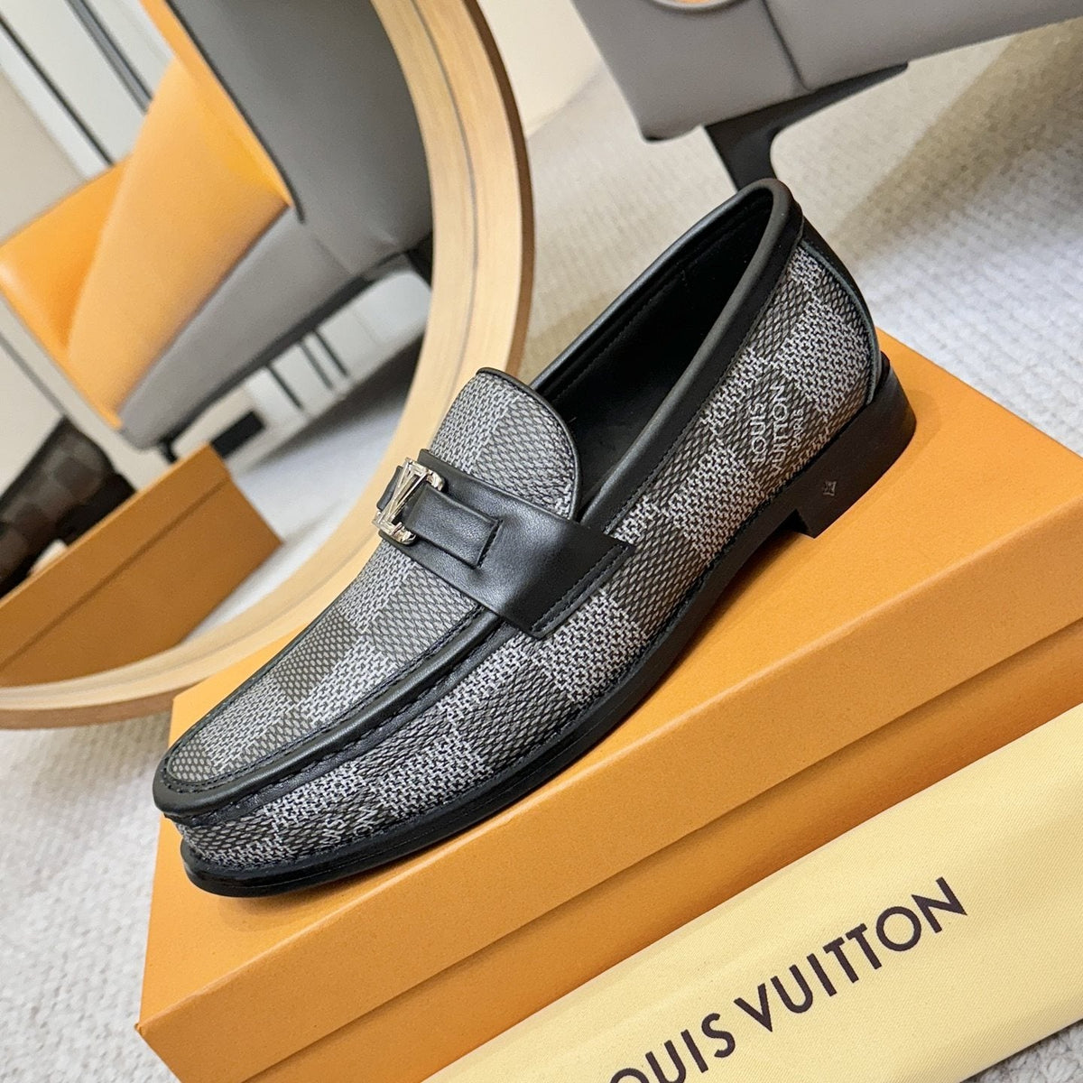 Louis Vuitton Check-Pattern Buckle Loafers — side