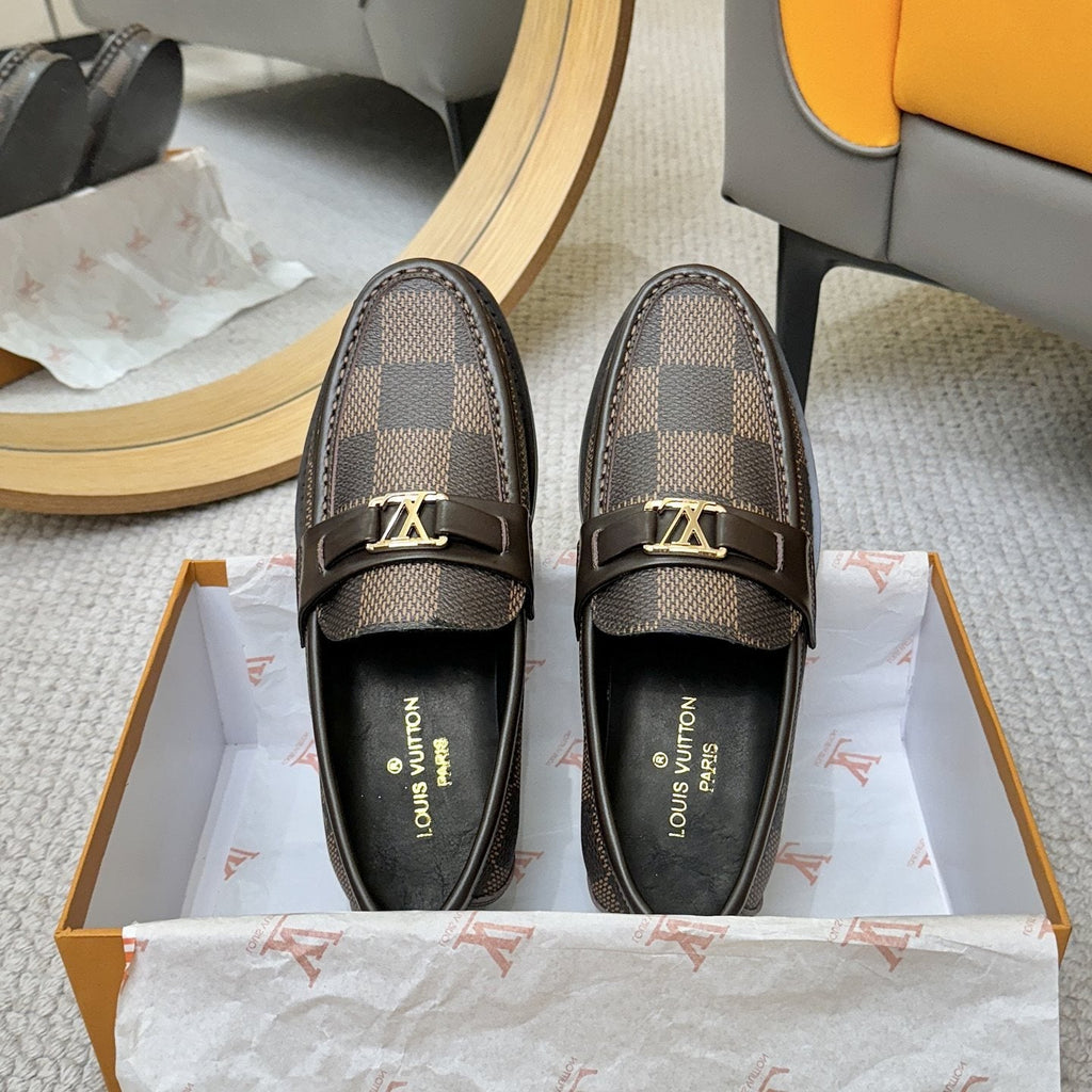 Louis Vuitton Check-Pattern Buckle Loafers — side