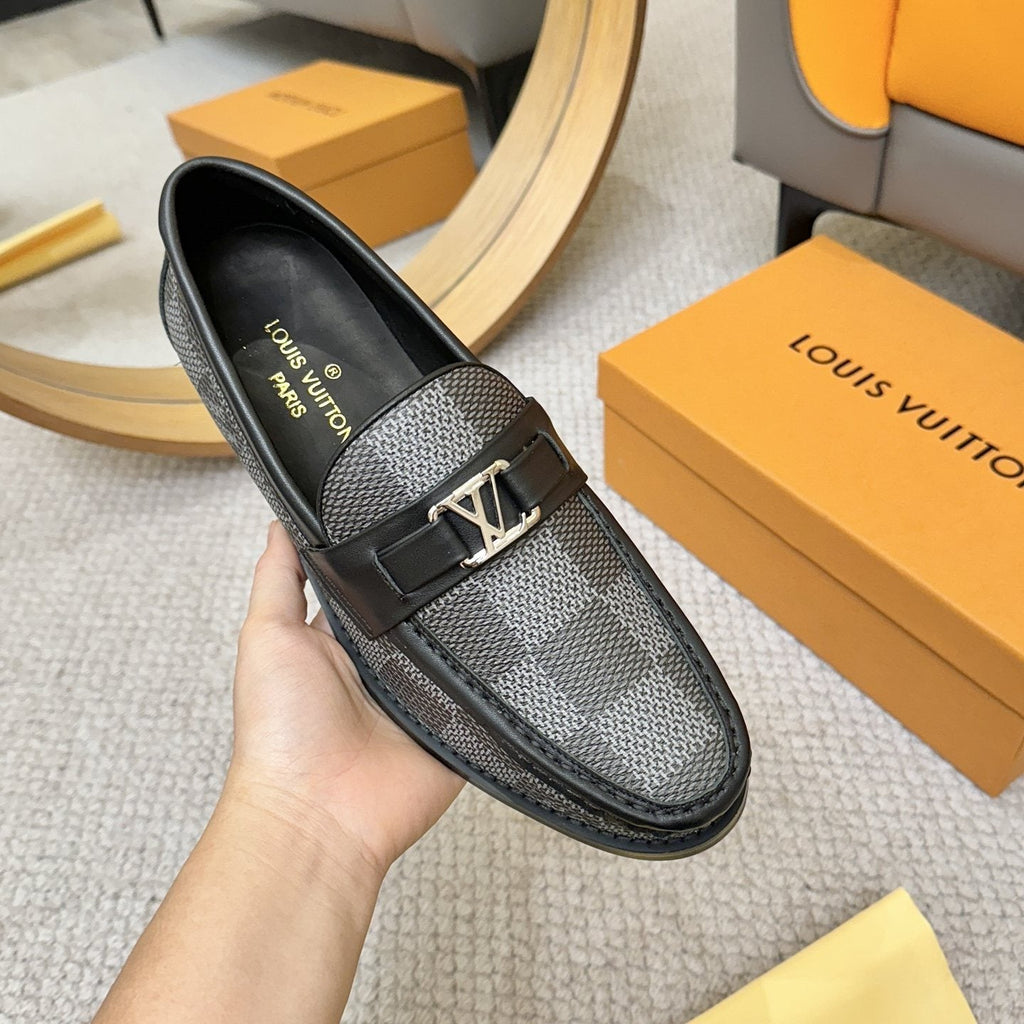 Louis Vuitton Check-Pattern Buckle Loafers — model