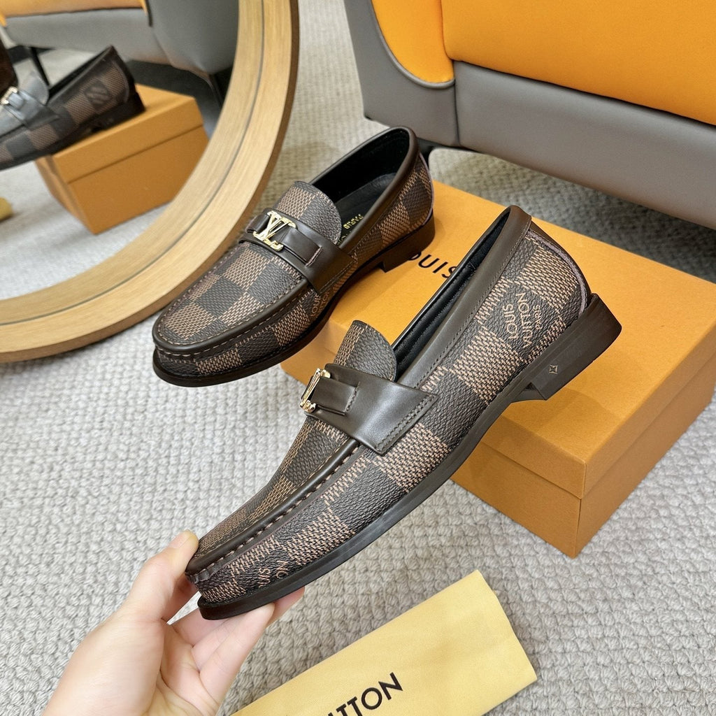 Louis Vuitton Check-Pattern Buckle Loafers — model