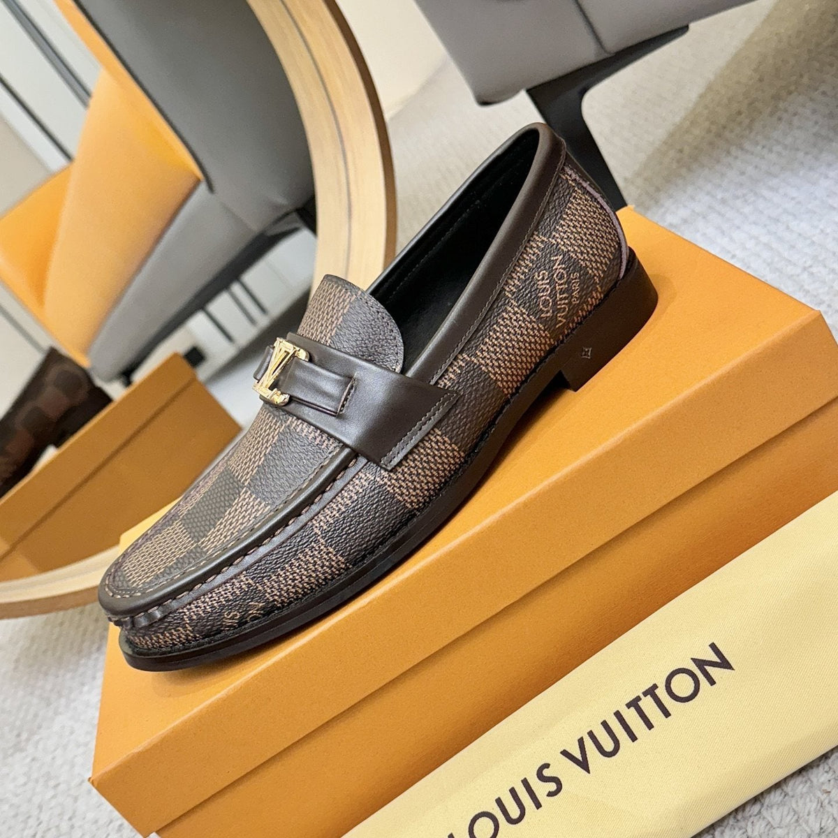 Louis Vuitton Check-Pattern Buckle Loafers — detail