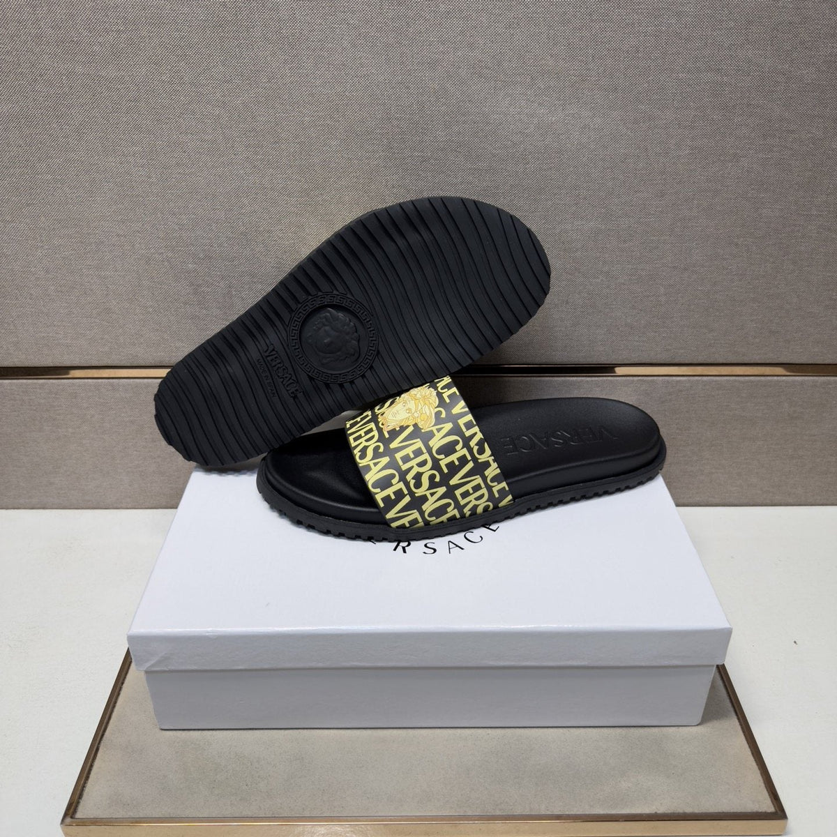 Versace Logo Print Slide Sandals — back