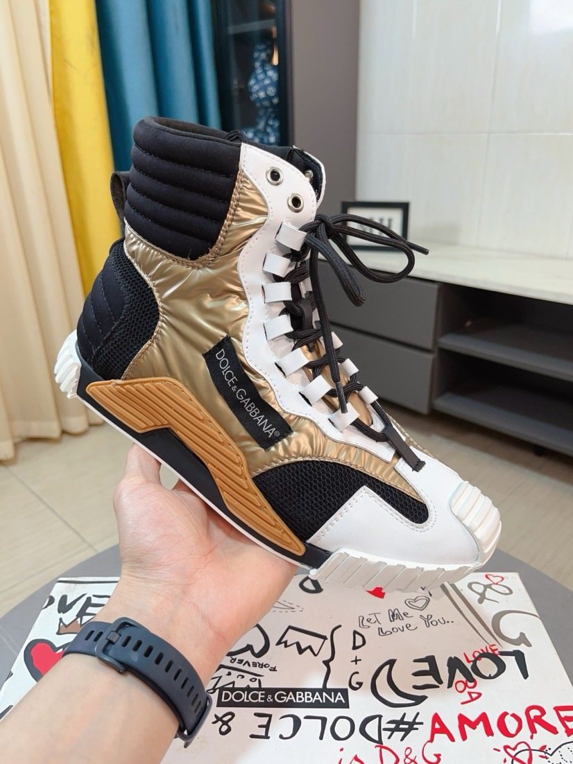 Dolce & Gabbana Metallic Gold High-Top Sneakers — model