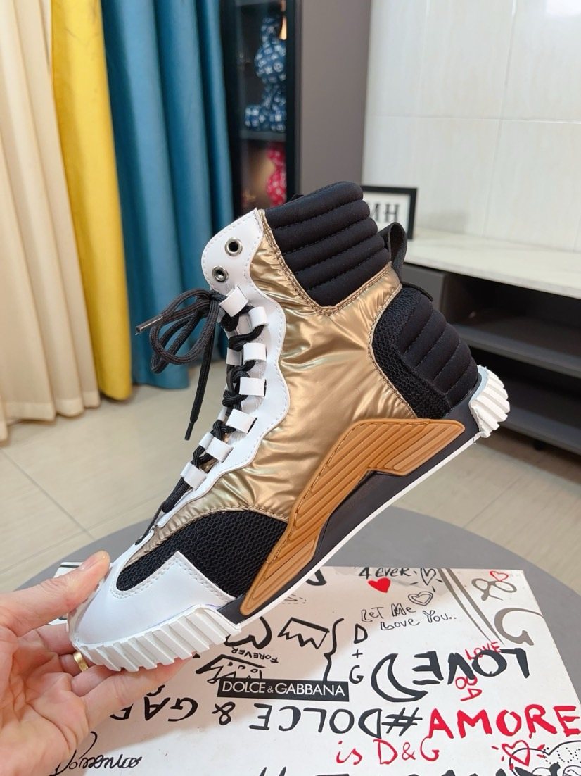 Dolce & Gabbana Metallic Gold High-Top Sneakers — back