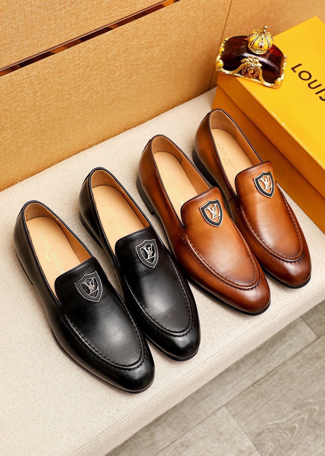 Louis Vuitton Shield-Detail Slip-On Shoes — model