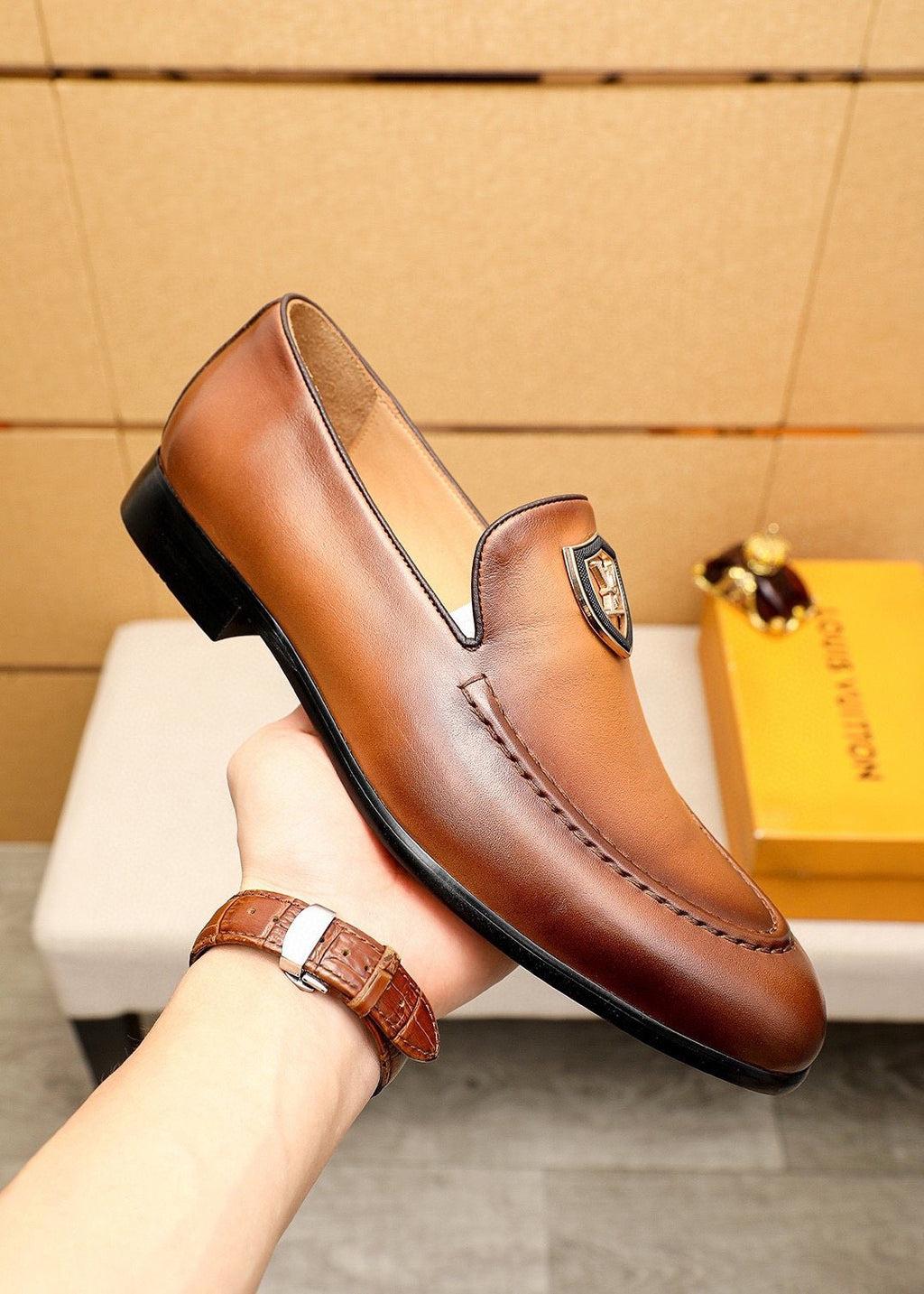 Louis Vuitton Shield-Detail Slip-On Shoes — detail