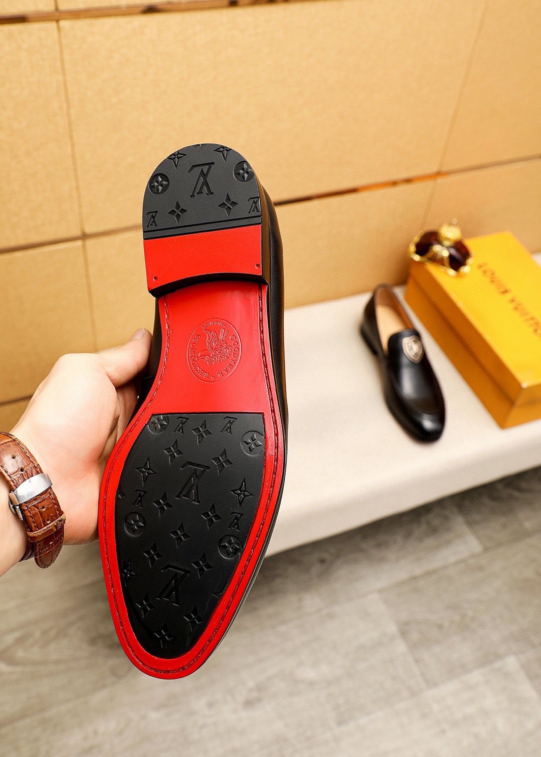 Louis Vuitton Shield-Detail Slip-On Shoes — detail