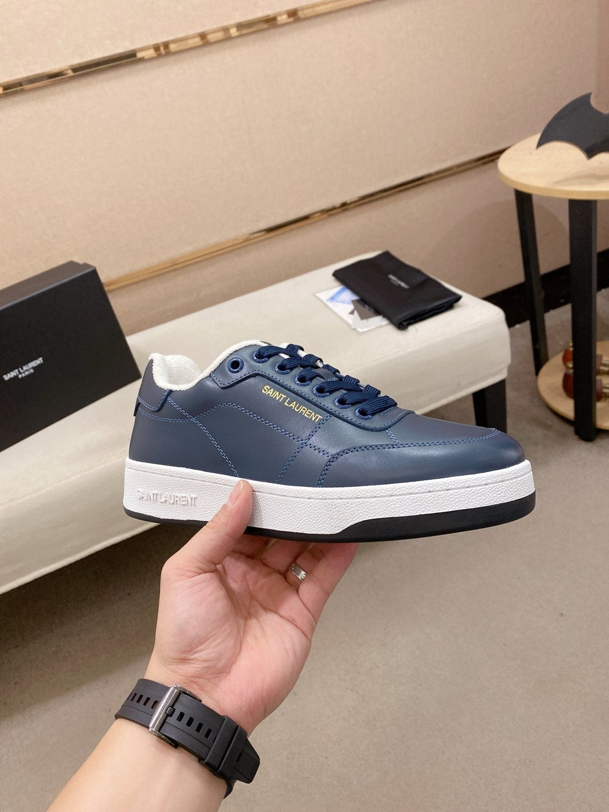Saint Laurent Dark Gray Gum Sole Sneakers — side