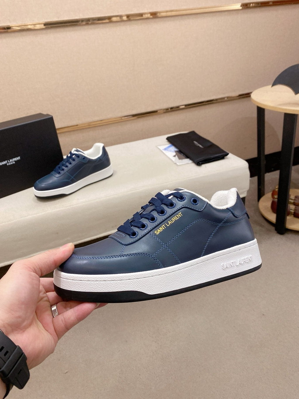 Saint Laurent Dark Gray Gum Sole Sneakers — side