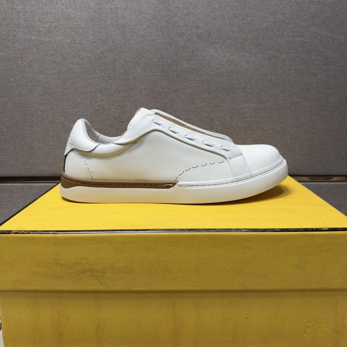 Fendi Brown-Gold Accent Slip-On Sneakers — hero