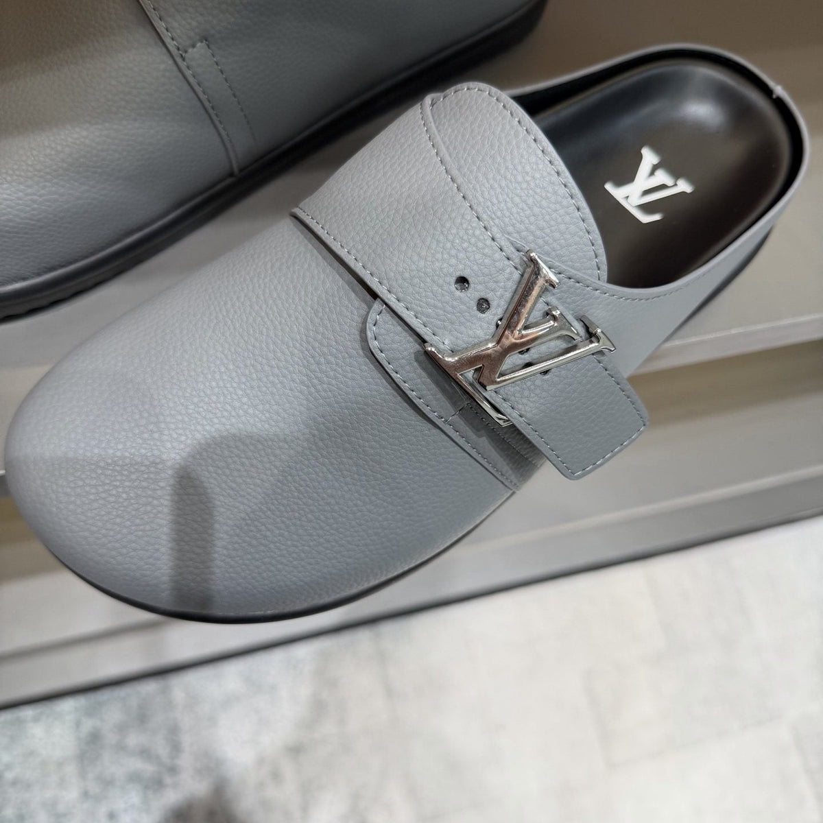 Louis Vuitton Buckled Monogram Mule Shoes — front