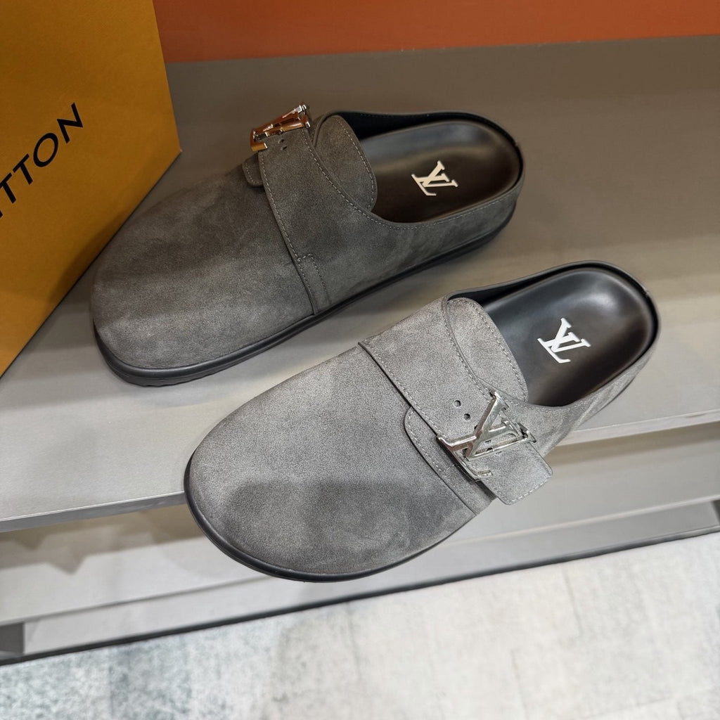 Louis Vuitton Buckled Monogram Mule Shoes — side