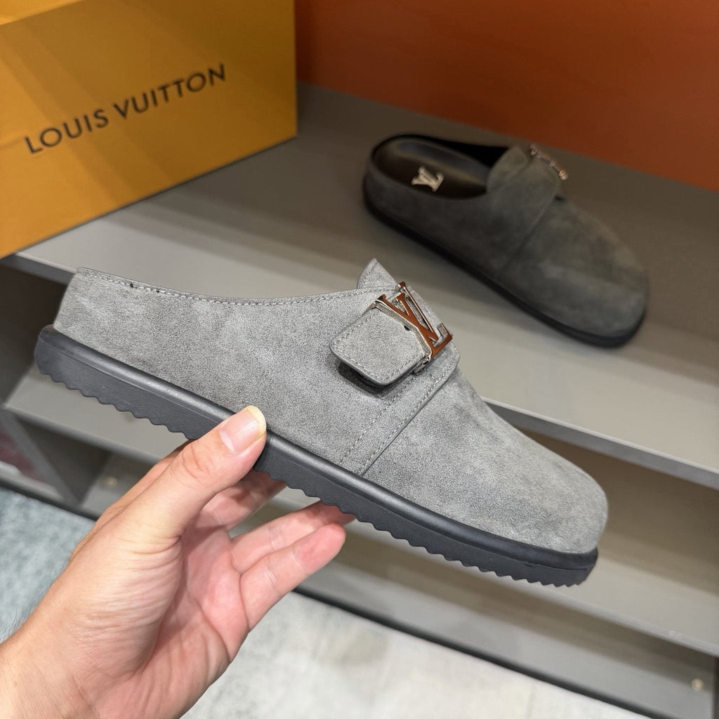 Louis Vuitton Buckled Monogram Mule Shoes — model