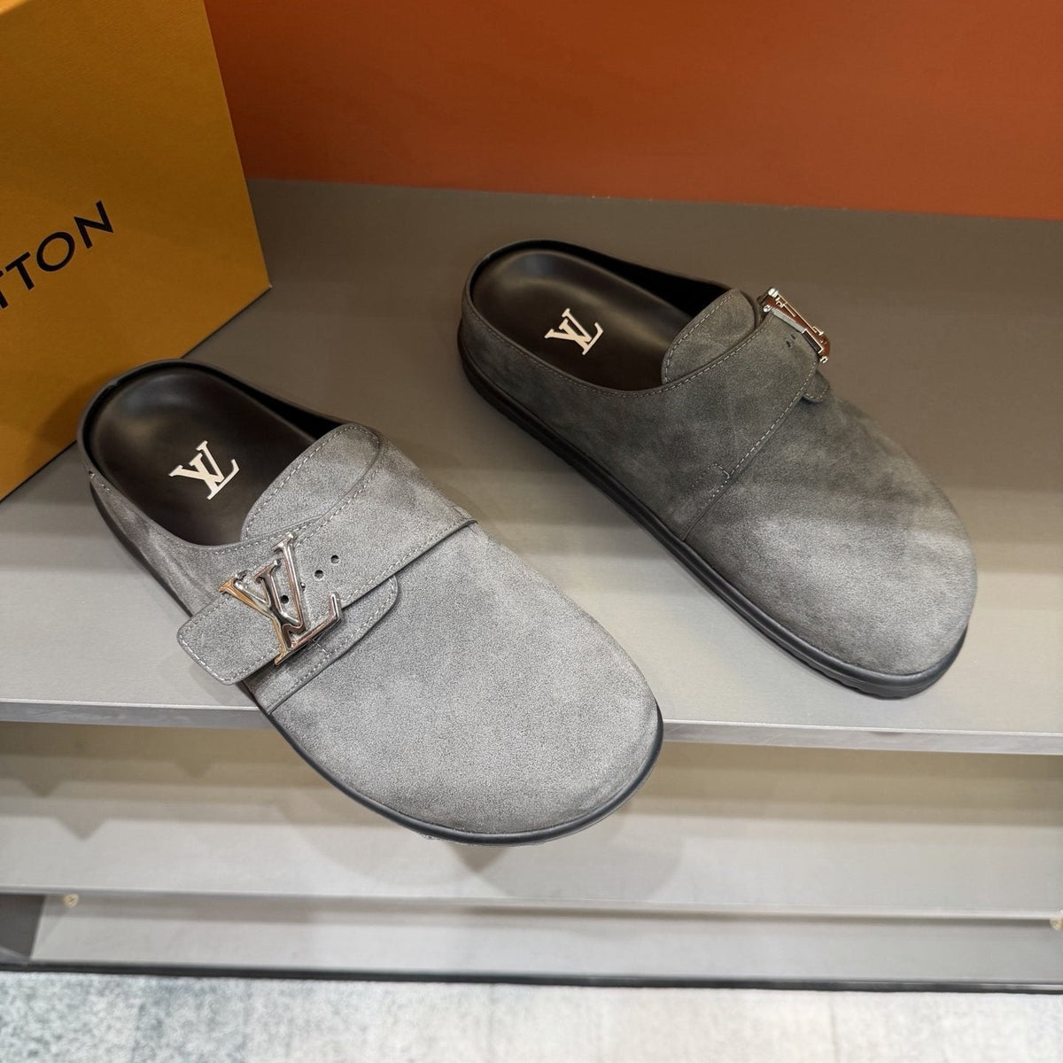 Louis Vuitton Buckled Monogram Mule Shoes — front
