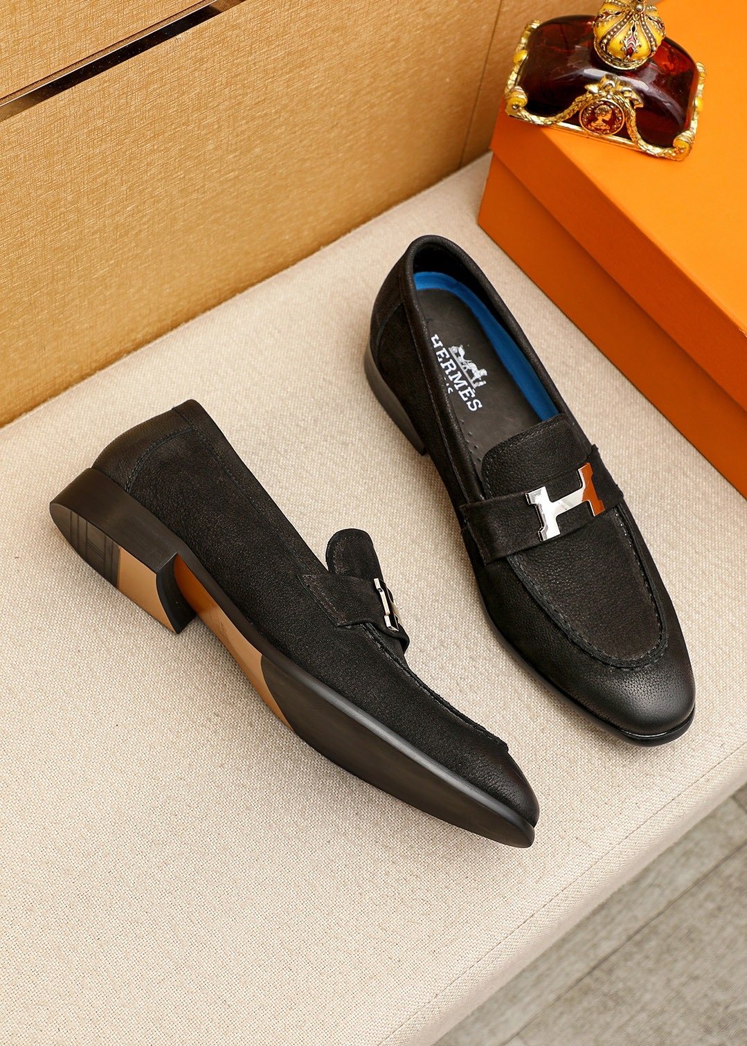 Hermès Dark Brown H-Hardware Loafers — front