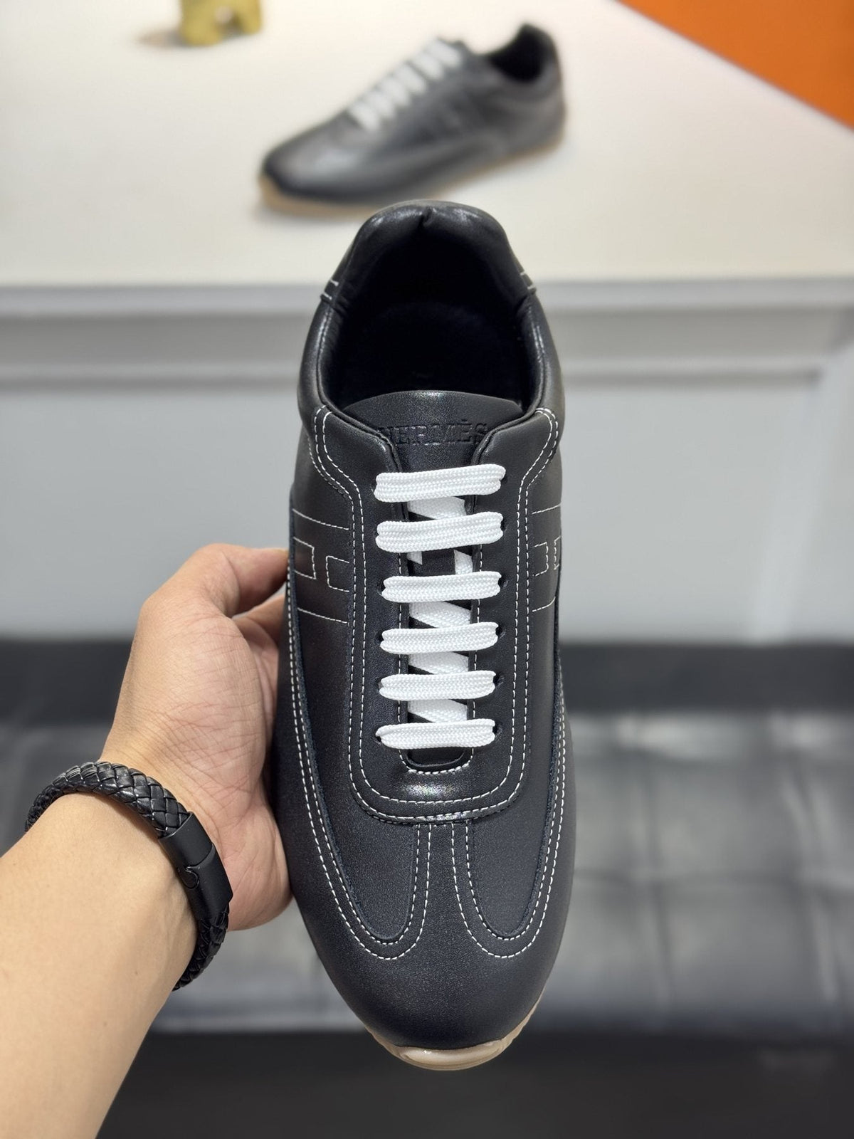 Hermès Contrast-Trim Low-Top Sneakers — front