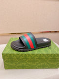Gucci Green-Red Stripe Slide Sandals — hero