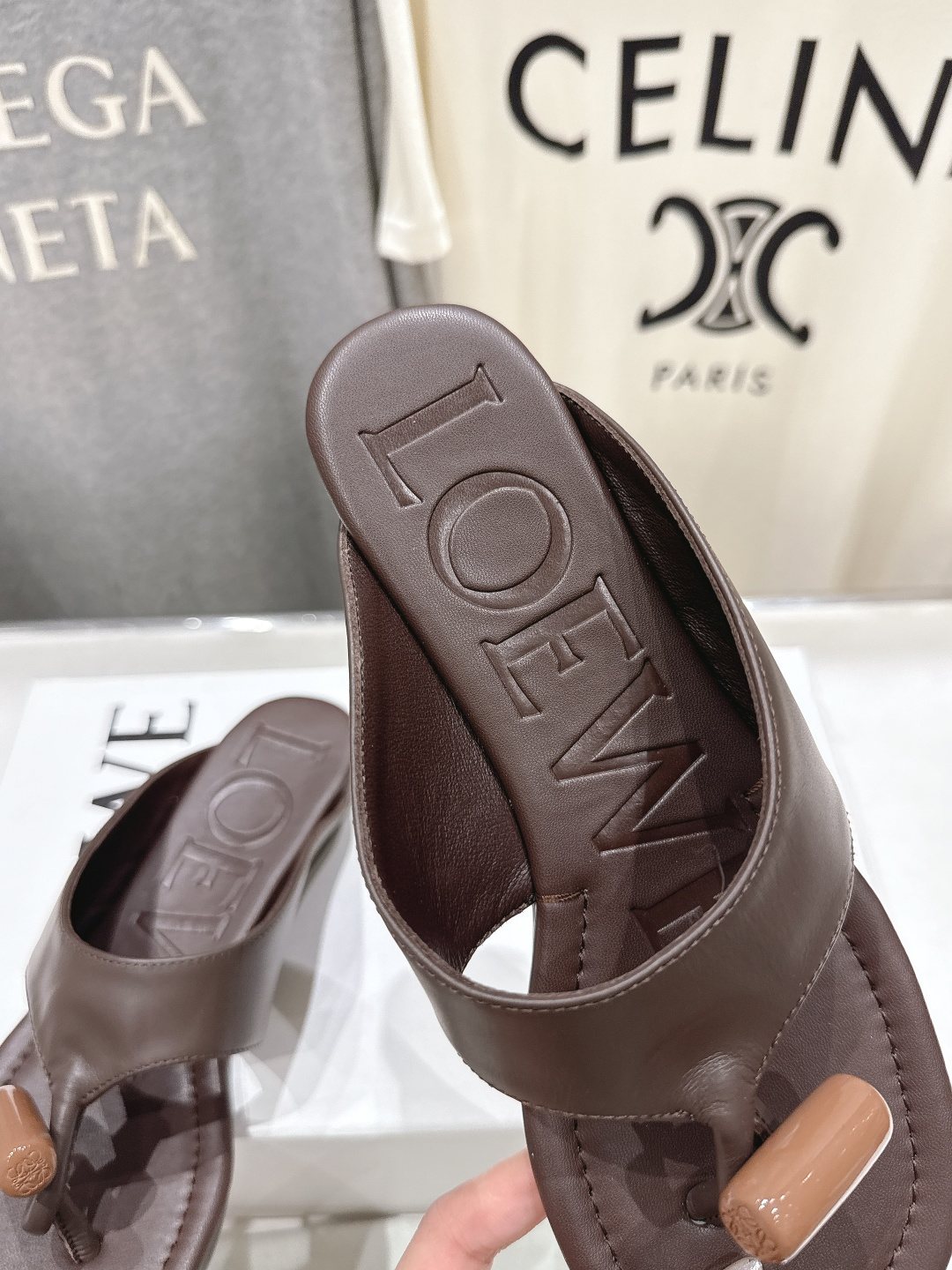 LOEWE Embossed Thong Sandals — detail