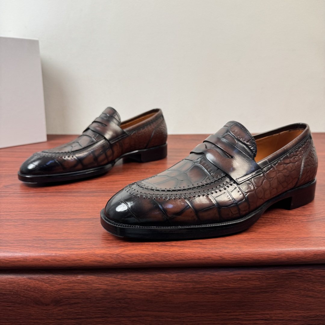 Berluti Embossed Burnished Loafers — side