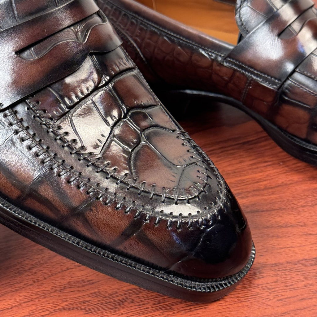 Berluti Embossed Burnished Loafers — detail
