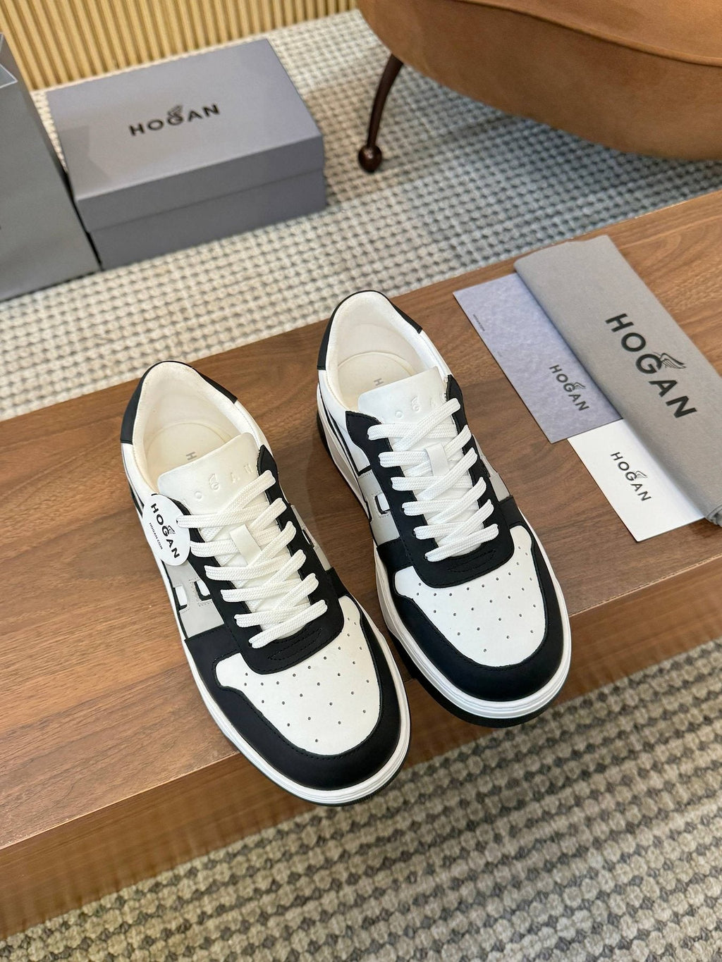 Hogan Black and White Platform Sneakers — front