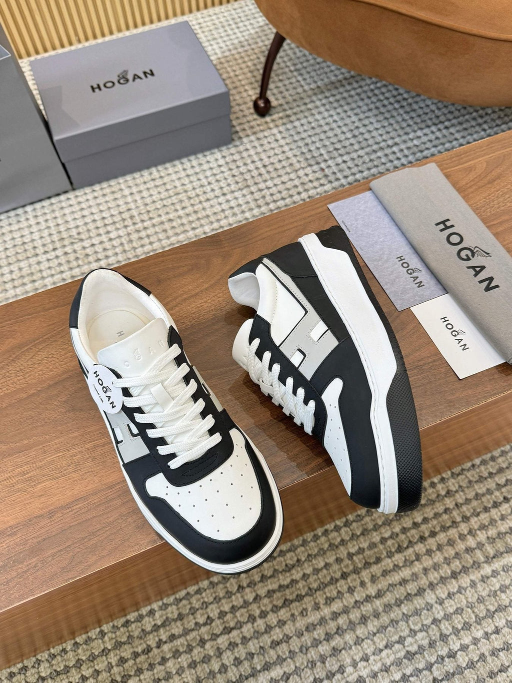 Hogan Black and White Platform Sneakers — side