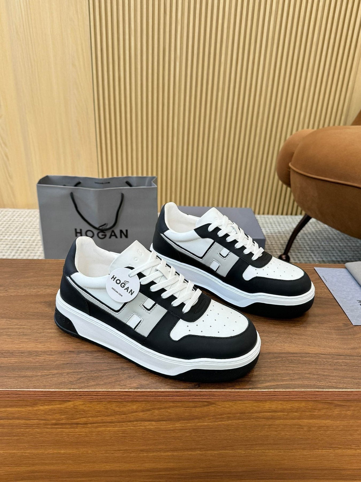 Hogan Black and White Platform Sneakers — front