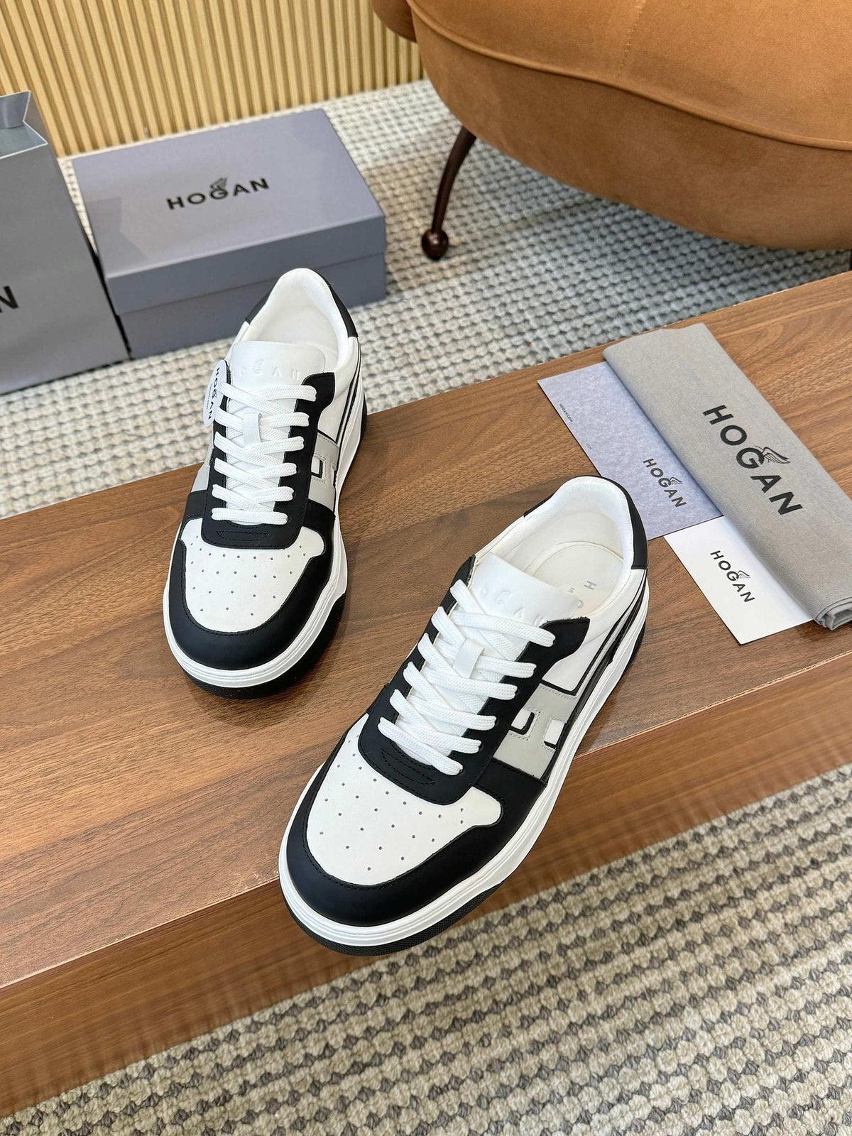 Hogan Black and White Platform Sneakers — front