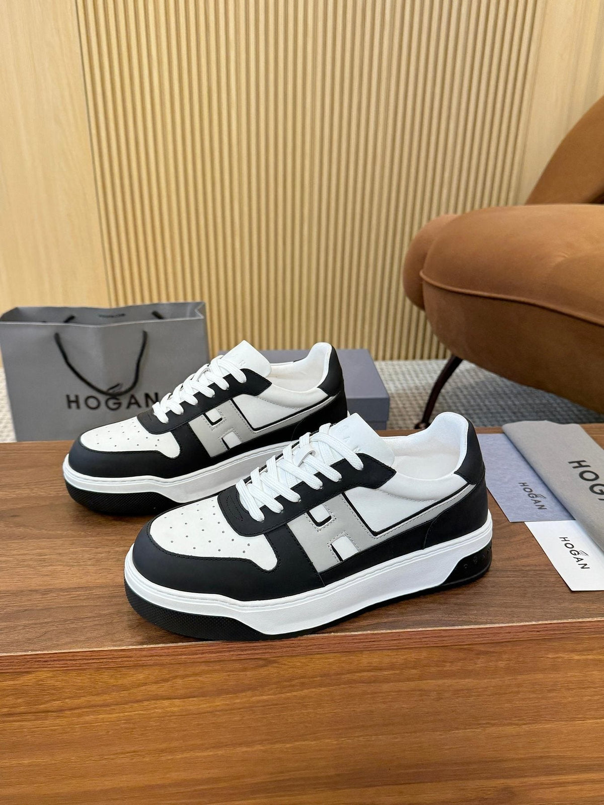 Hogan Black and White Platform Sneakers — side