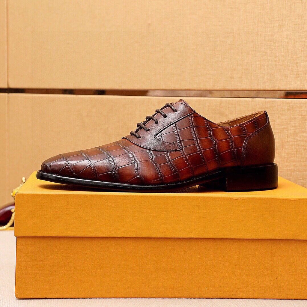 Louis Vuitton Crocodile-Embossed Lace-Up Dress Shoes — side