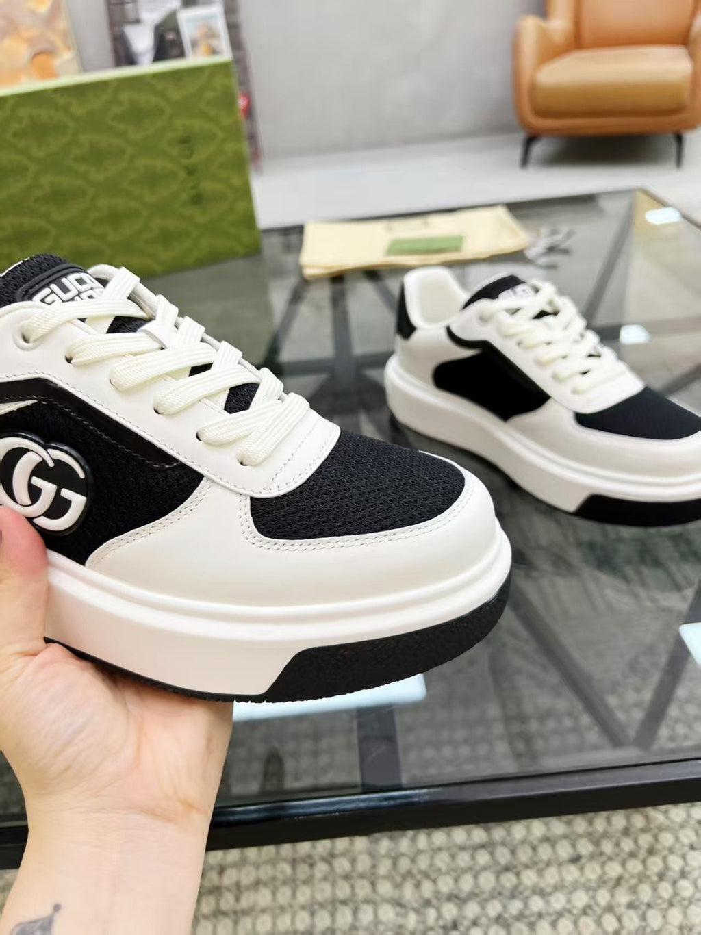 Gucci Black and White Low-Top Sneakers — front