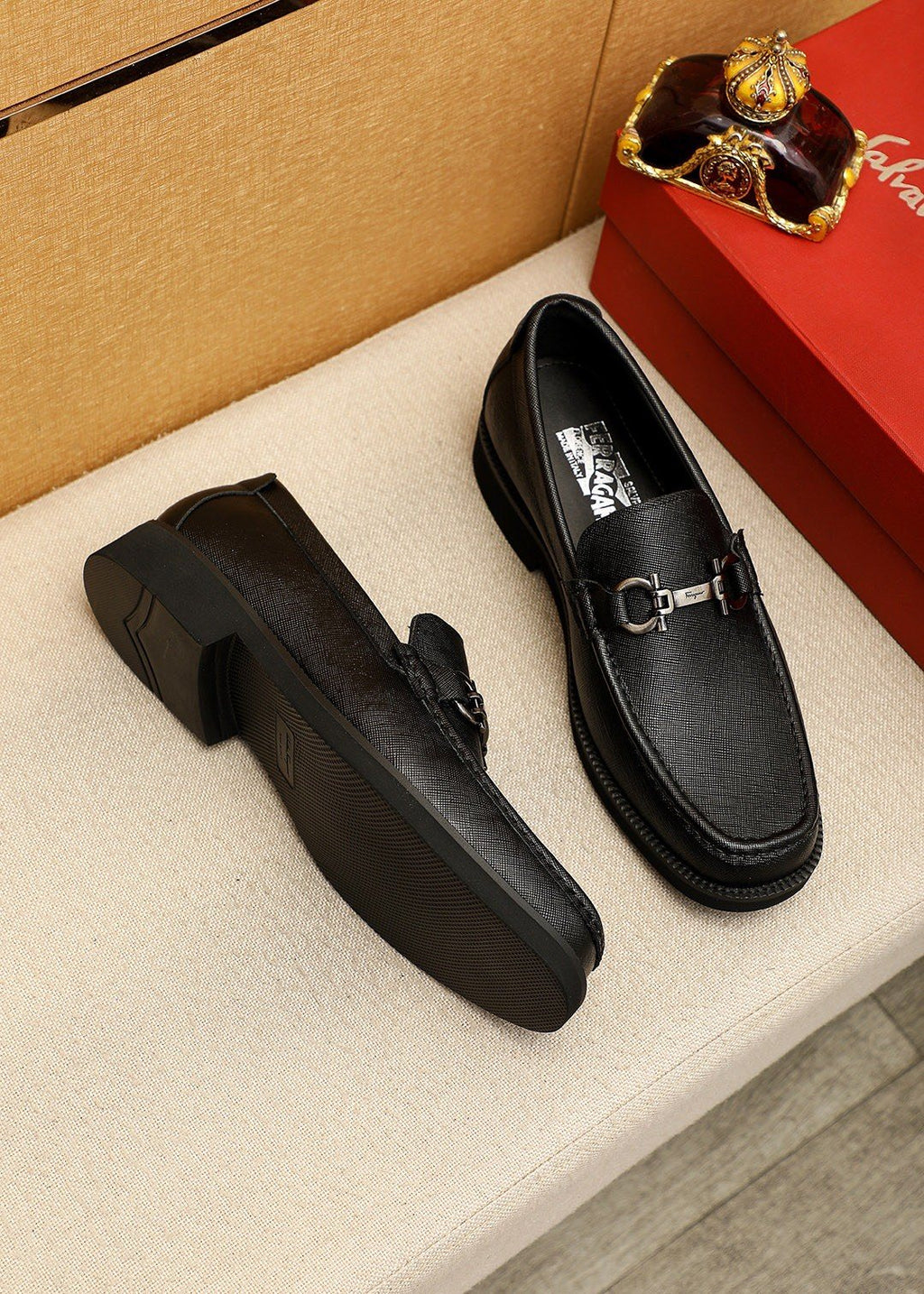 Ferragamo Black Bit Loafers — front