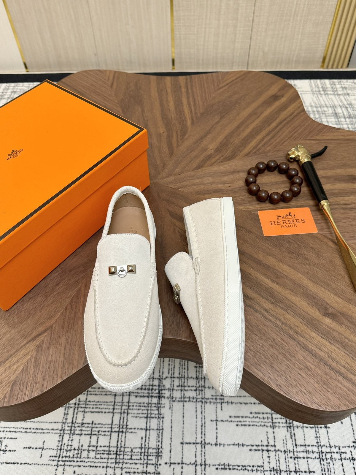 Hermès Navy Slip-On Sneakers — front