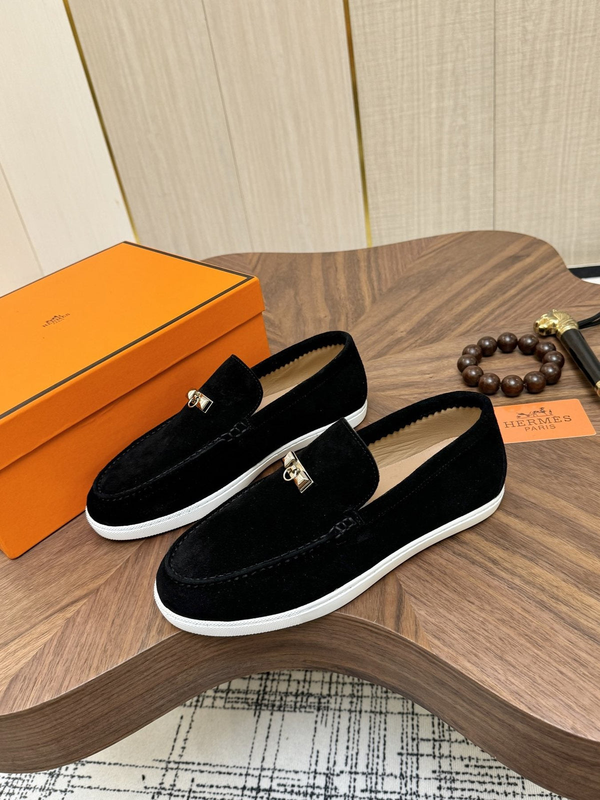 Hermès Navy Slip-On Sneakers — front
