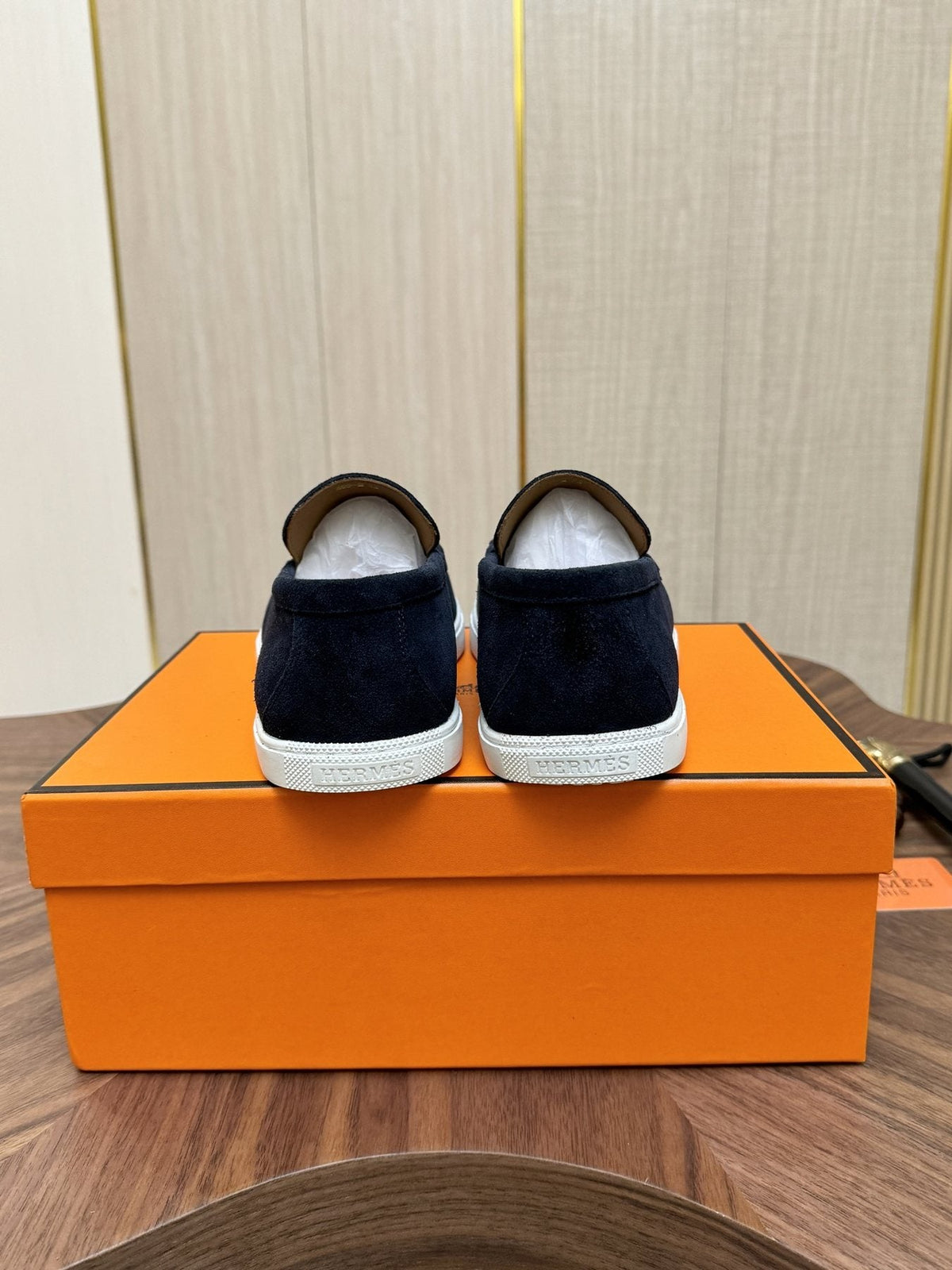 Hermès Navy Slip-On Sneakers — back
