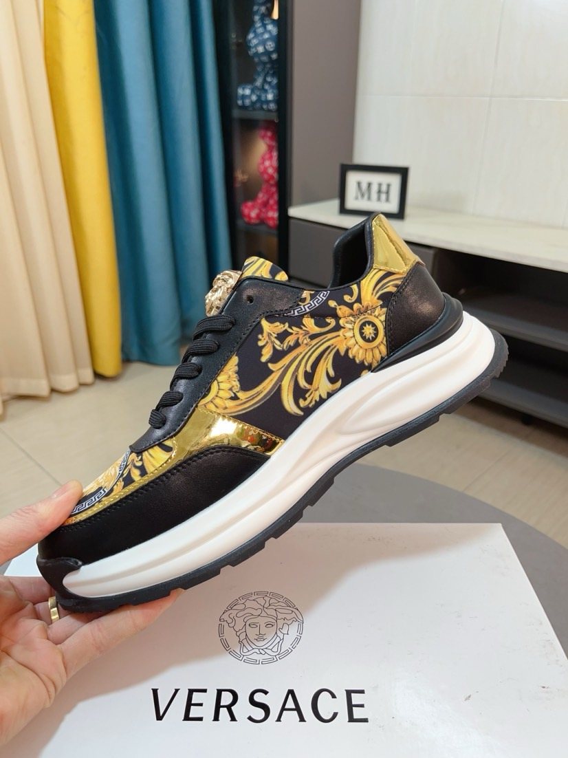 Versace Gold Pattern Leather Sneakers — side