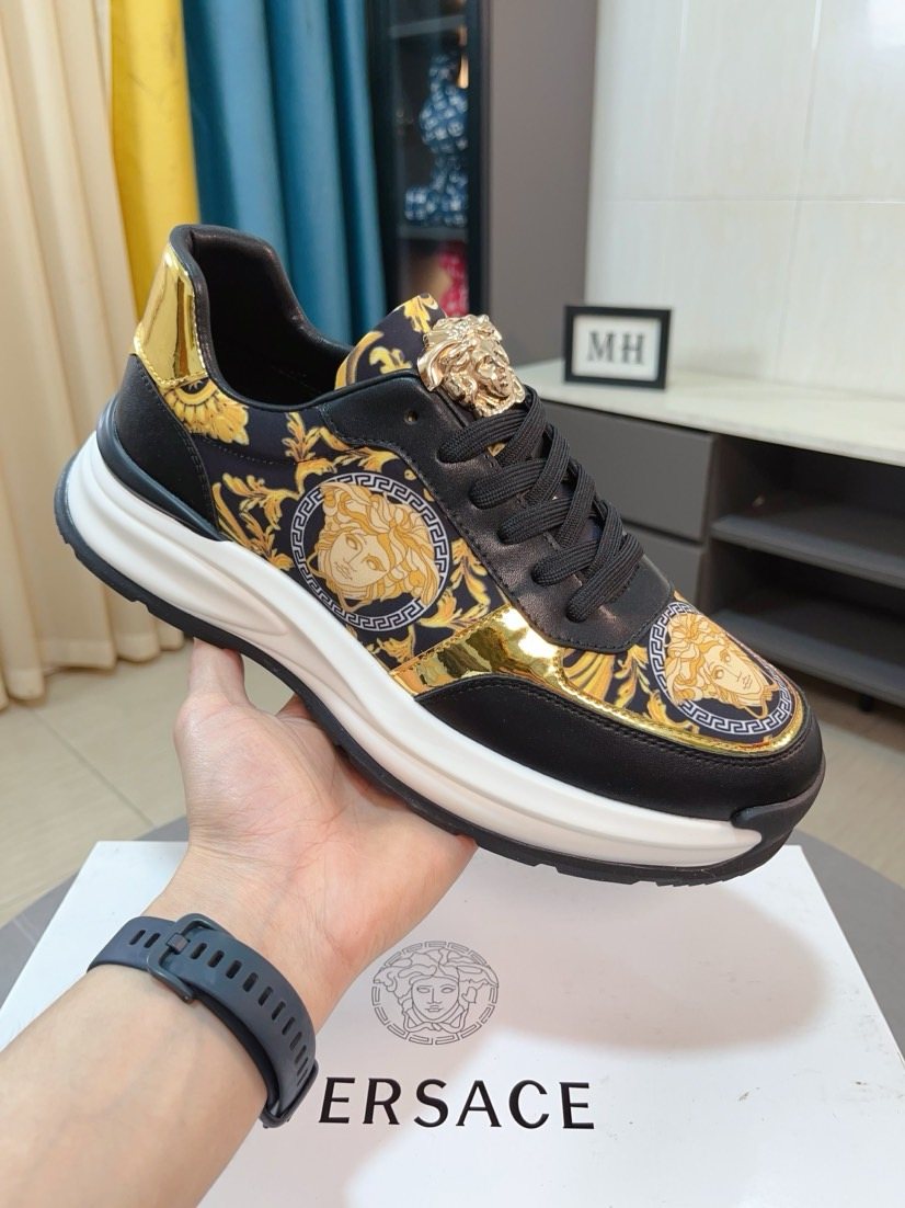 Versace Gold Pattern Leather Sneakers — model