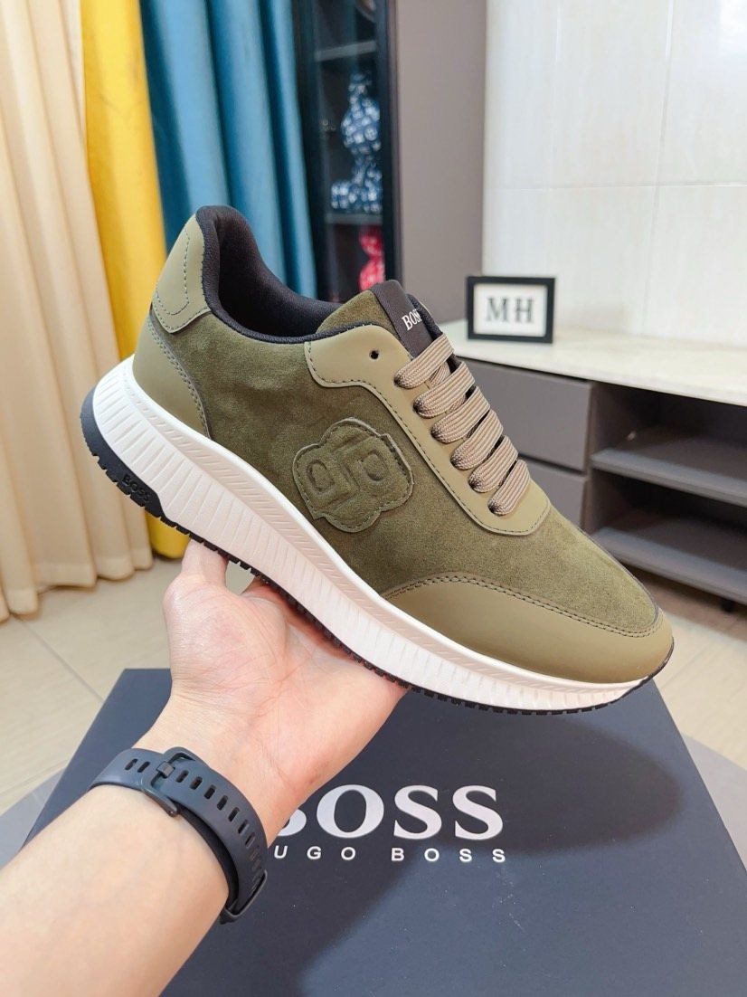 BOSS Olive Green Low-Top Sneakers — side