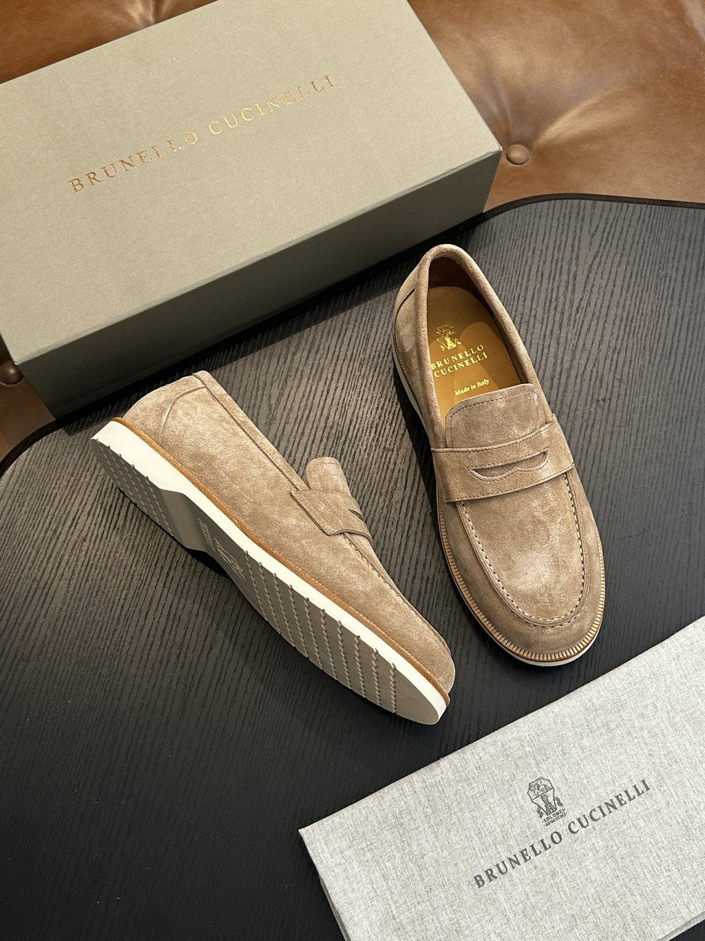 Brunello Cucinelli Suede Penny Loafers — side