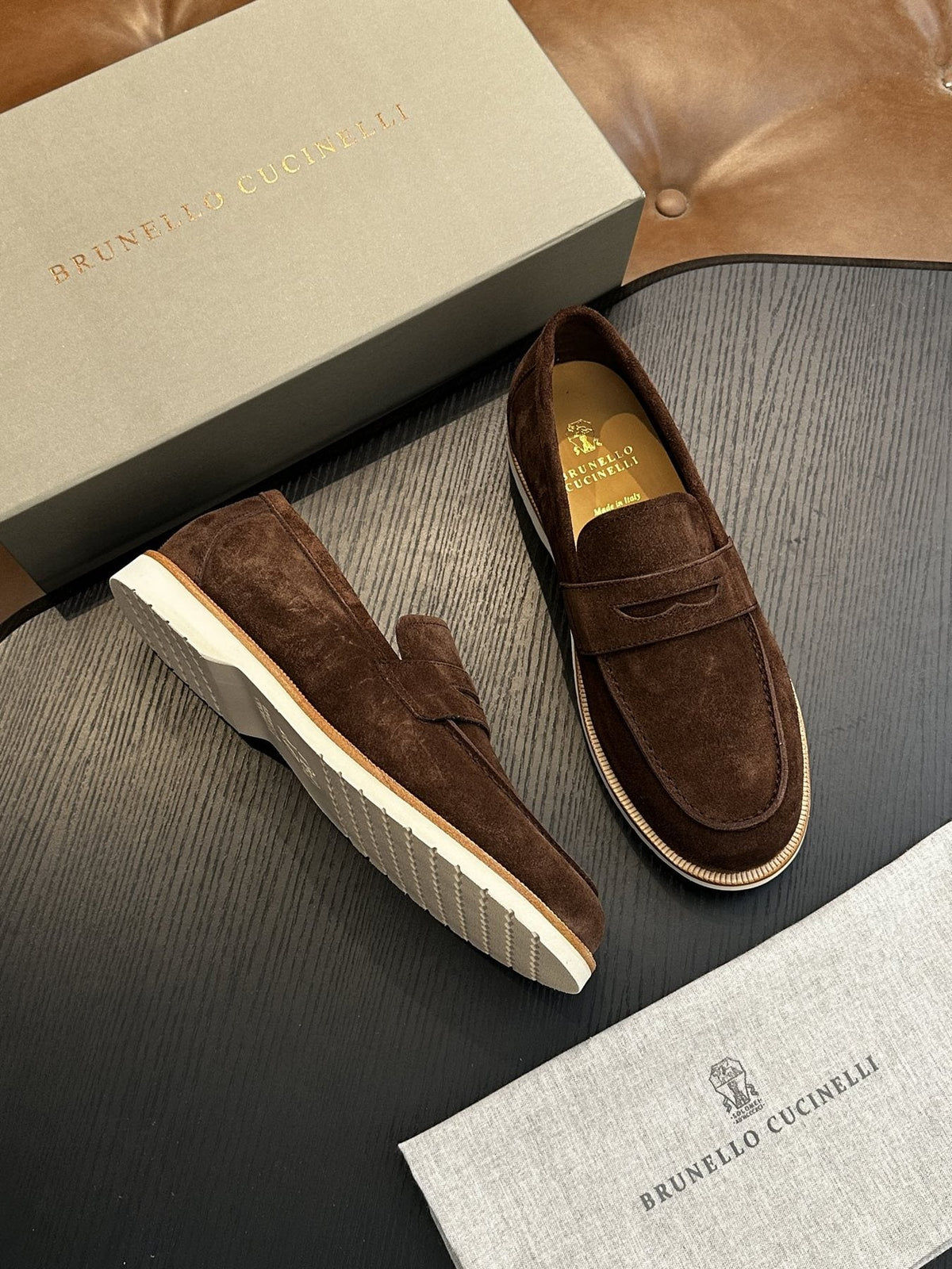 Brunello Cucinelli Suede Penny Loafers — side