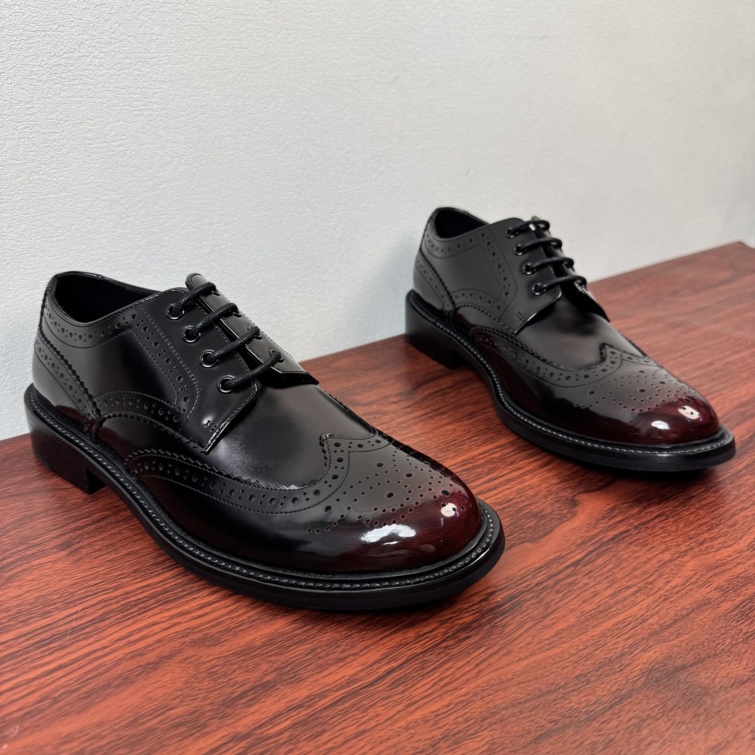 Prada Burnished Brogue Derby Shoes — front