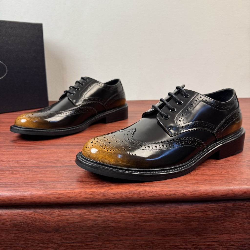 Prada Burnished Brogue Derby Shoes — front